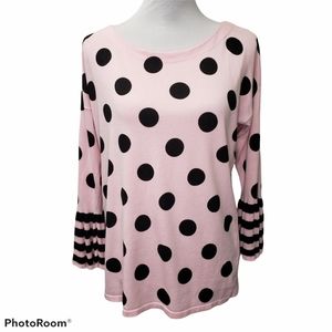 RED Sweater Pink Black Polka Dot Bell Sleeves